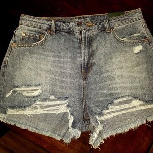 Distressed denim high waist shorts